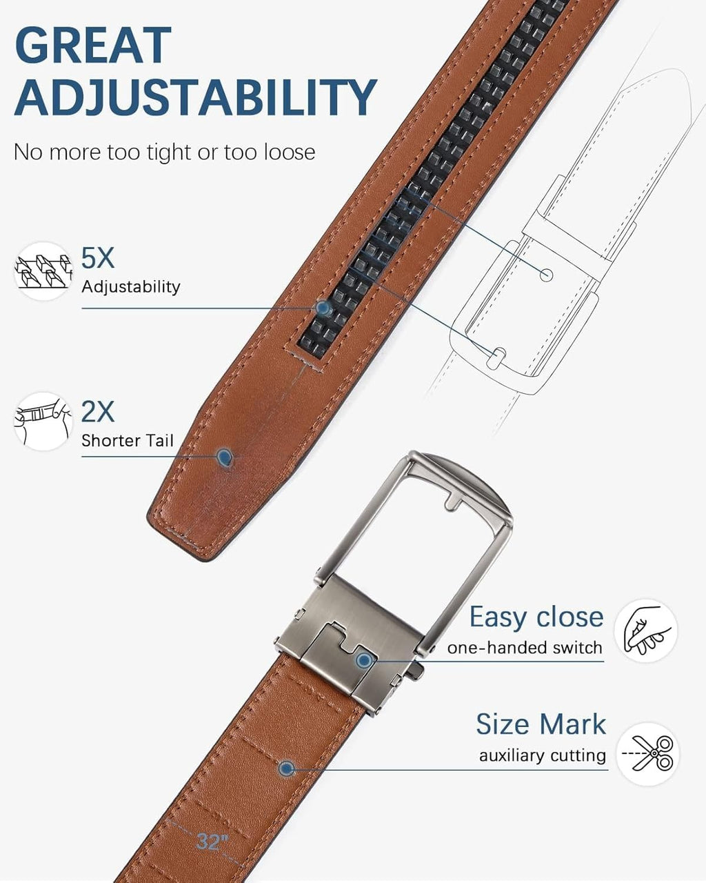 Executive Reversible Genuine Leather Belt Men 1 3/8' Golf Dress Casual Two-in-One Gift Box.