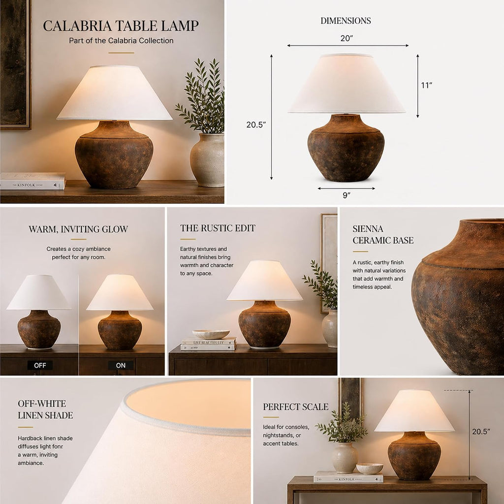 Troy Lighting PTL1010 Calabria - 20.5 Inch Table Lamp, Sienna Finish with Off-White Linen Shade, 20.50x20.00x20.00
