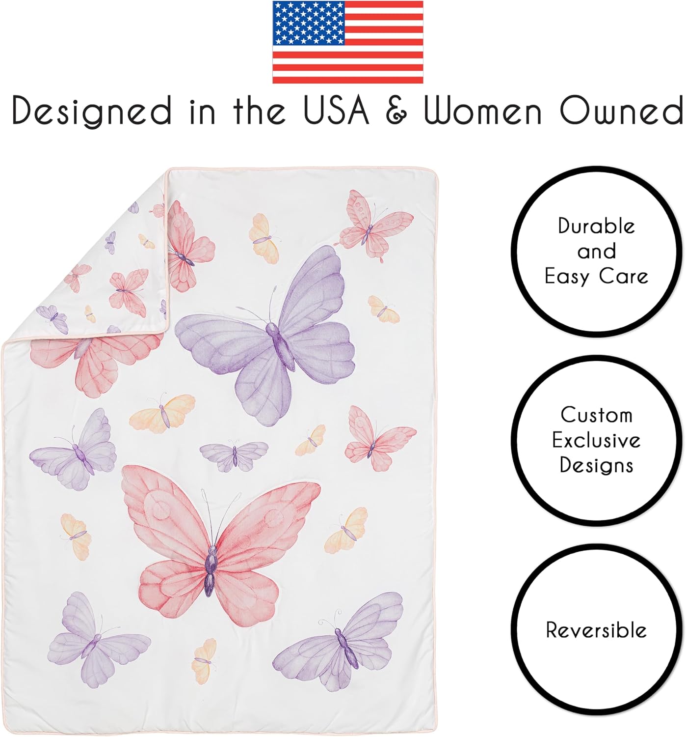 Sweet Jojo Designs 5-Piece Baby Crib Bedding Set (Pink/Purple Shabby Chic Butterfly) for Girls, Infants/Nursery incl. BreathableBaby Mesh Liner, Blanket, Fitted Sheet, Skirt, Diaper Stacker (Colorful)