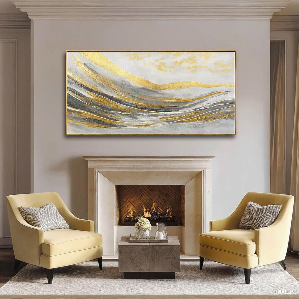 Artexist Abstract Wall Decor Modern Canvas Poster Gold Foil Wood Wall Art 24'x48' Pictures for Bedroom Wall Posters for Dining Room Area