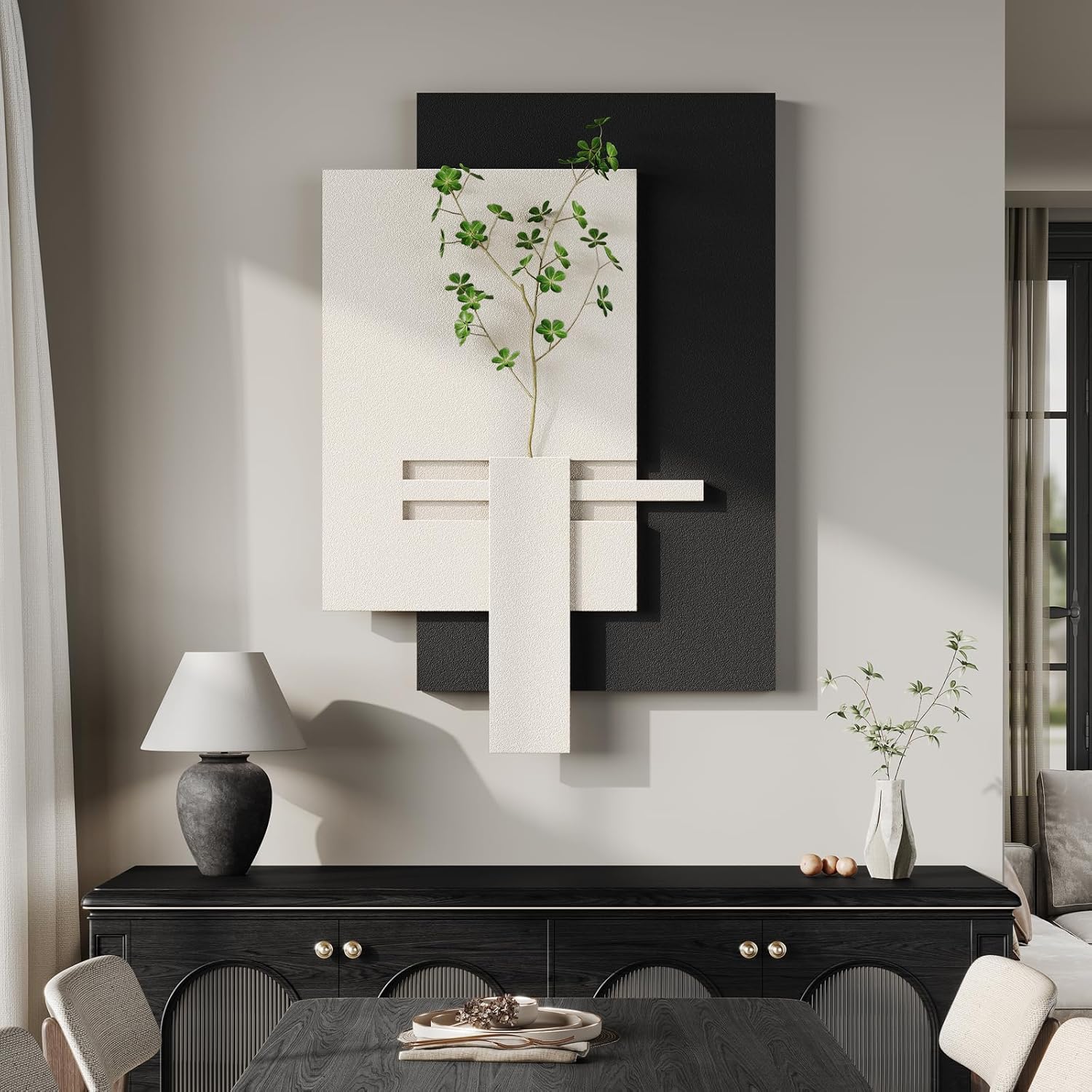 Cuspin Large 3D Textured Black and White Wall Art for Living Room, Abstract Minimalist artwork for wallss, Modern Netural Vertical Paintings Wall Decor for Bedroom Dining Room Hallway Office