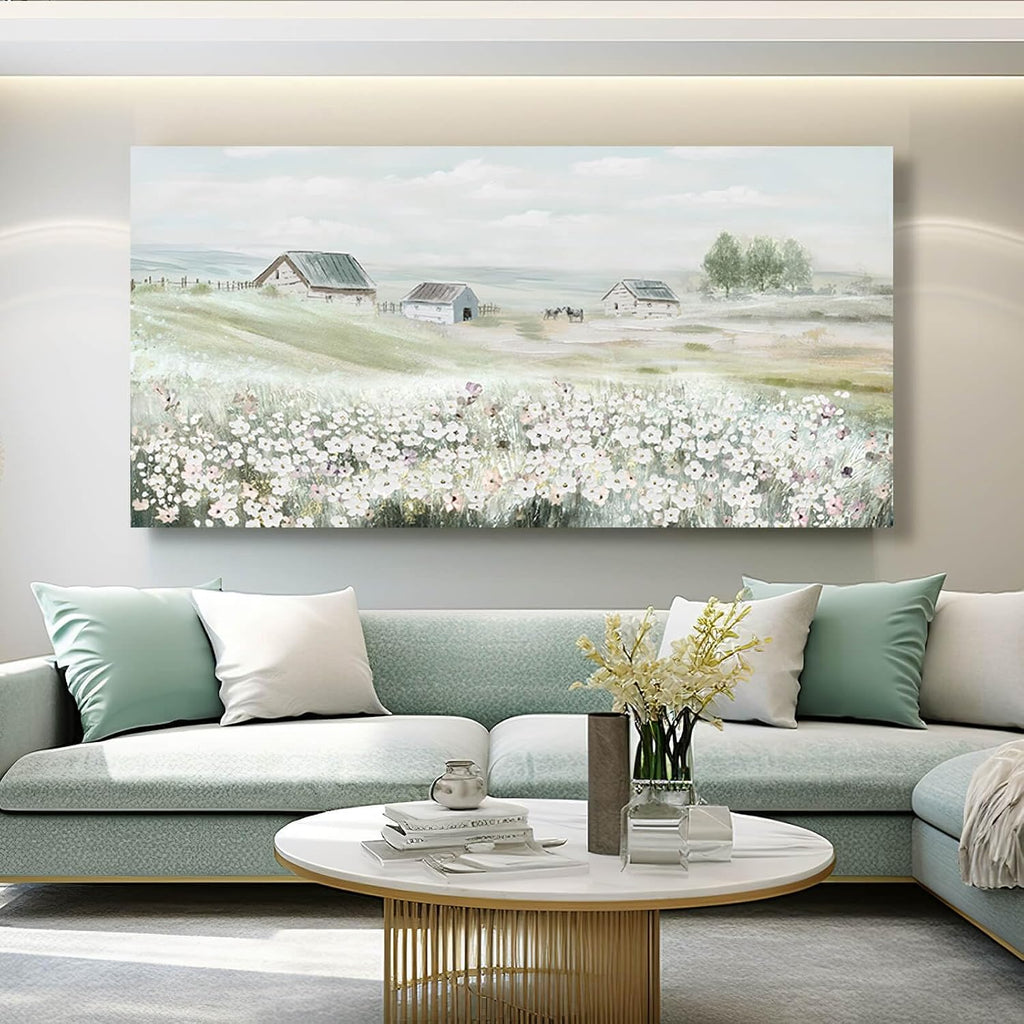 Large Framed Wall Art for Living Room - Grassland Landscape Home Wall Decor - Vintage Neutral Canvas Pictures for Bedroom 29'x 58' Office Wall Hanging