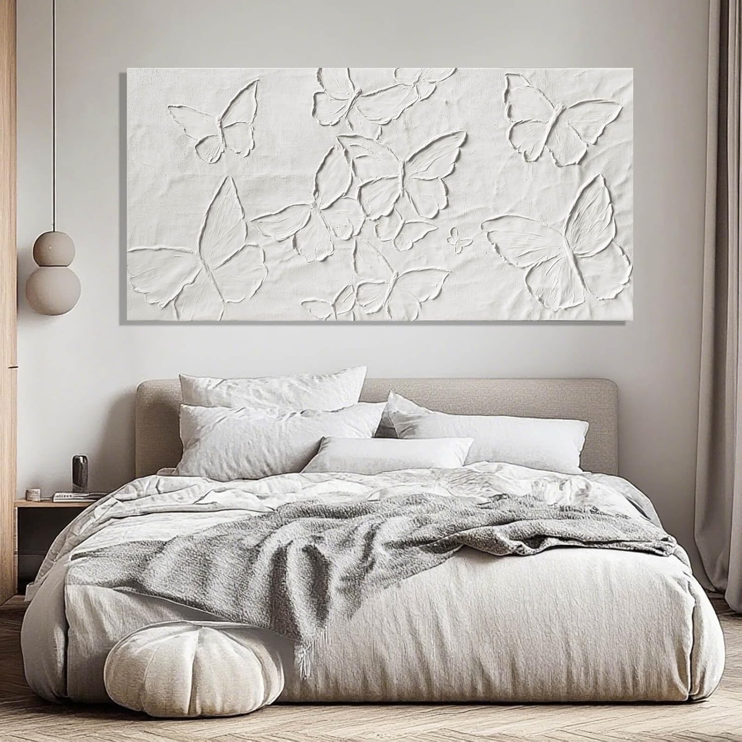 SHEYOYE Large White Aesthetic Canvas Wall Art | Butterfly Wall Art for Wall Decor, Office Art, Living Room or Bedroom Wall Decor, Hallway Decor 29' x 58'