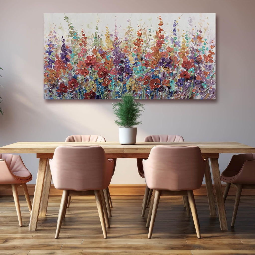 XIANSHOU Pink and Gold Wall Art Flowers Picture Textured Wall Art for Bedroom Living Room Office Girls Room Wall Decoration 29'x 58'