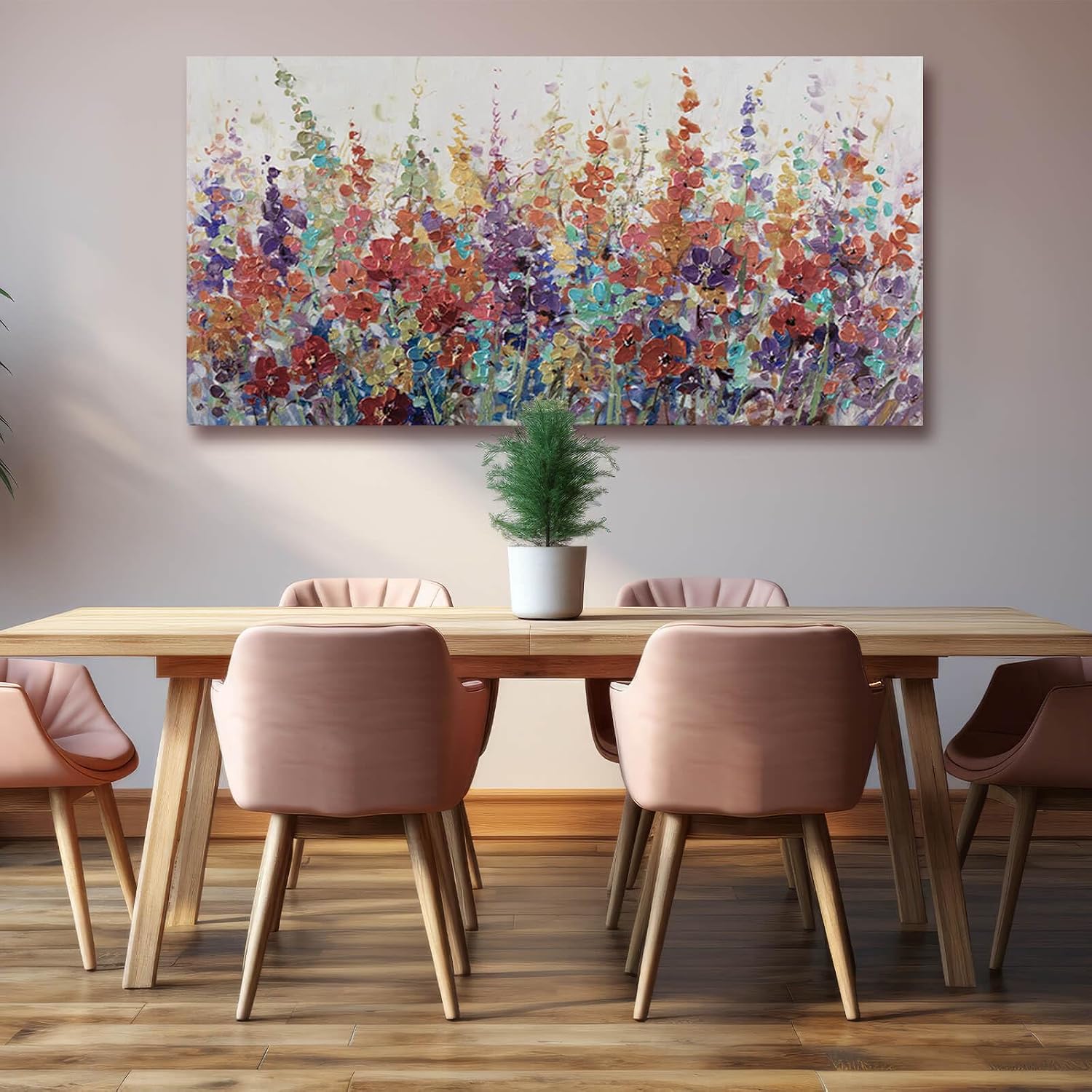 XIANSHOU Pink and Gold Wall Art Flowers Picture Textured Wall Art for Bedroom Living Room Office Girls Room Wall Decoration 29'x 58'