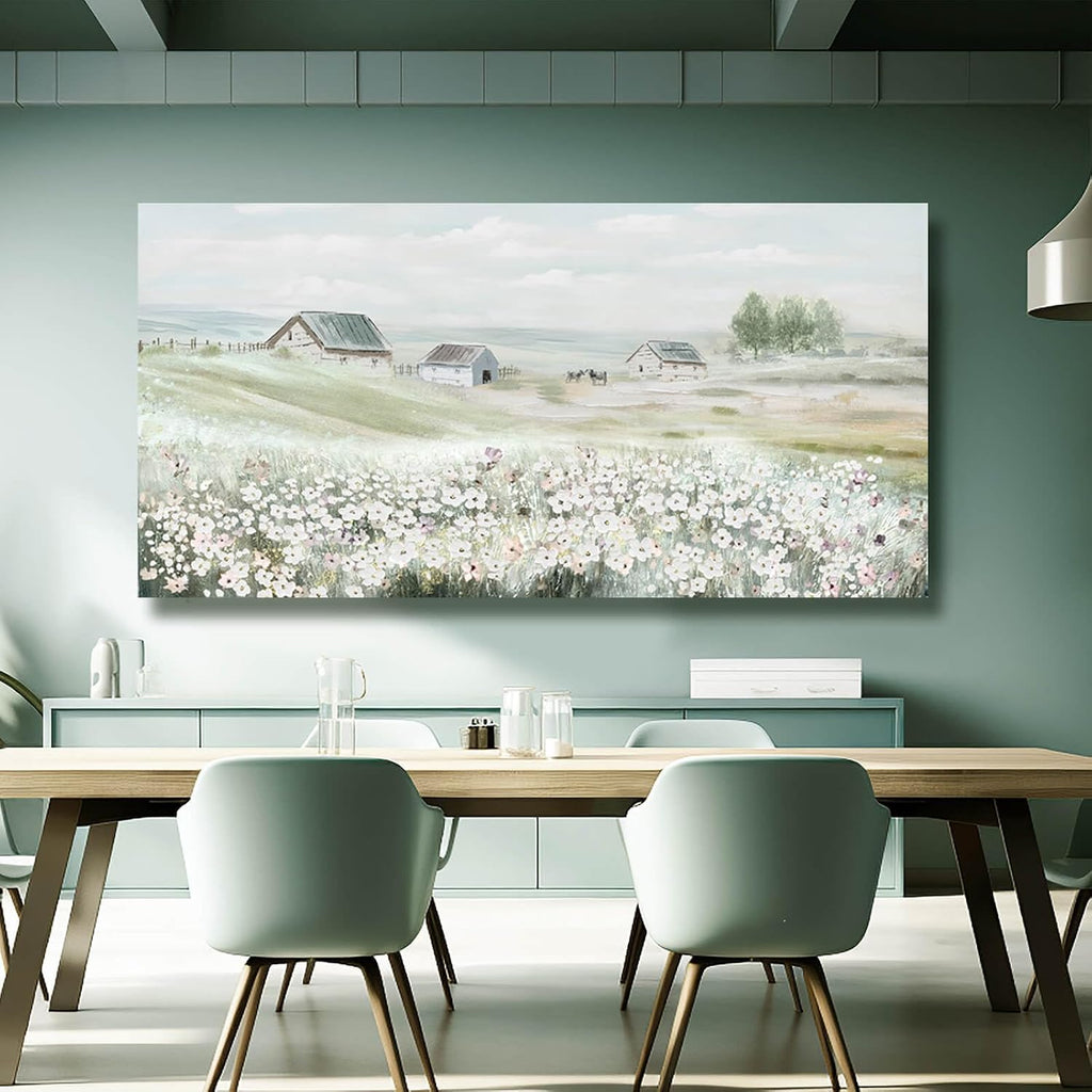 Large Framed Wall Art for Living Room - Grassland Landscape Home Wall Decor - Vintage Neutral Canvas Pictures for Bedroom 29'x 58' Office Wall Hanging