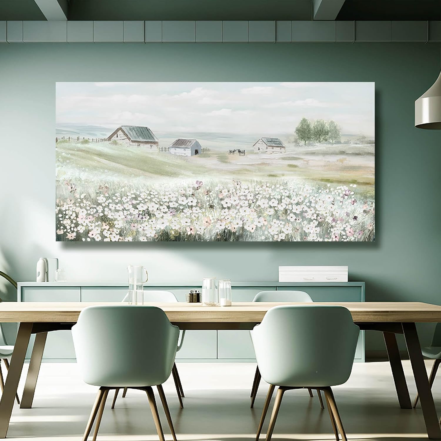 Large Framed Wall Art for Living Room - Grassland Landscape Home Wall Decor - Vintage Neutral Canvas Pictures for Bedroom 29'x 58' Office Wall Hanging