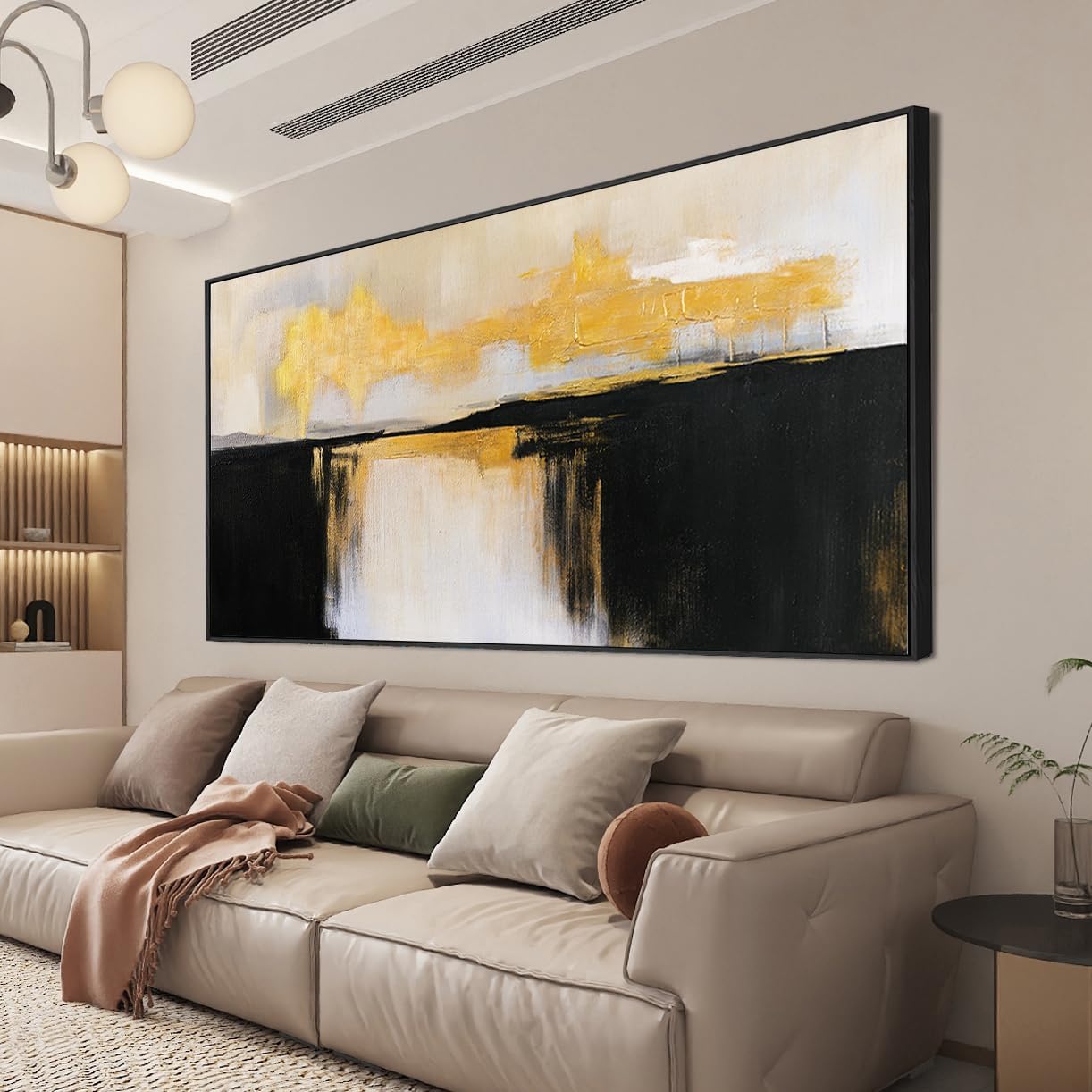 Canvas Wall Art Decor Large Framed Wall Art Decorations Wall Art Pictures For Living Room Abstract Black and Gold Wall Art Prints Abstract Canvas Art Wall Decor Bedroom Office Decor 29' x 58'