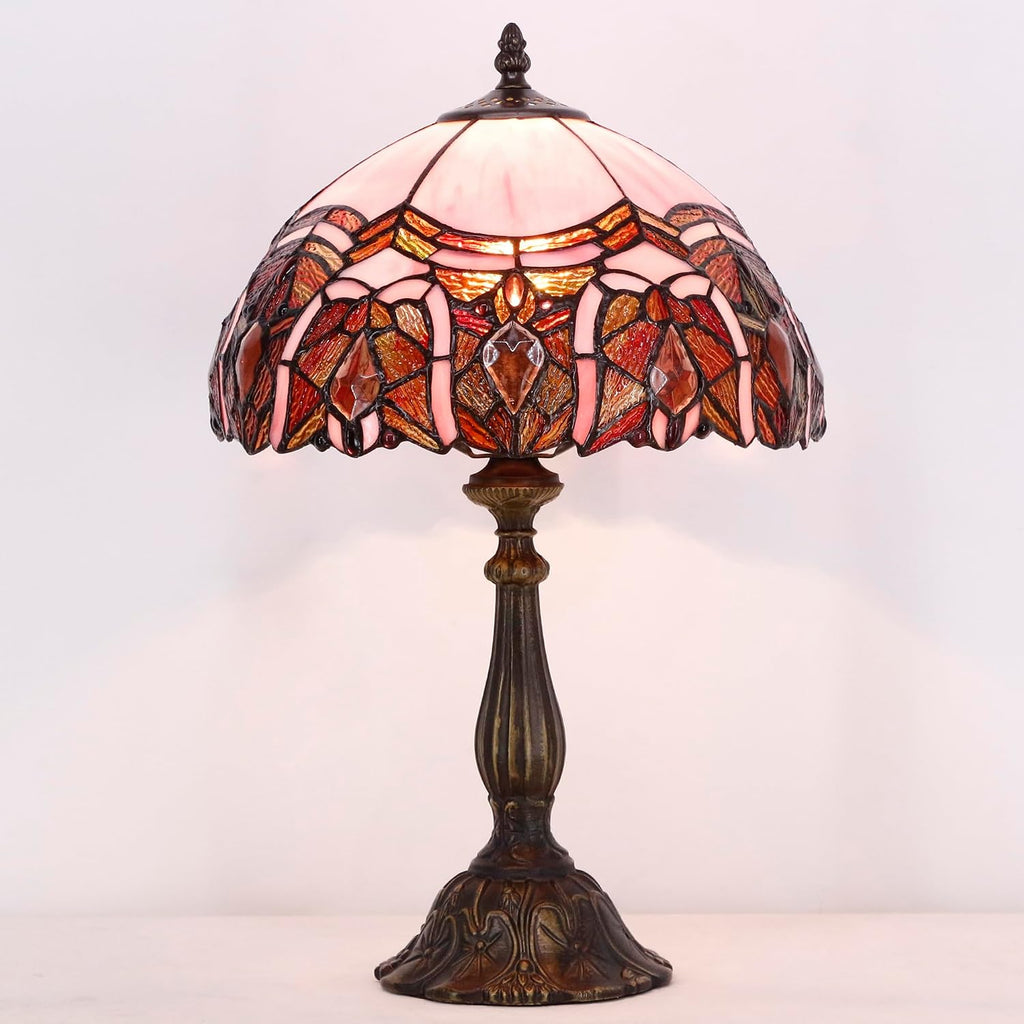 Tiffany Lamp Touch Control Table Lamp Pink Stained Glass Desk Lamp 12X12X19 Inches Jewelry Style Reading Light