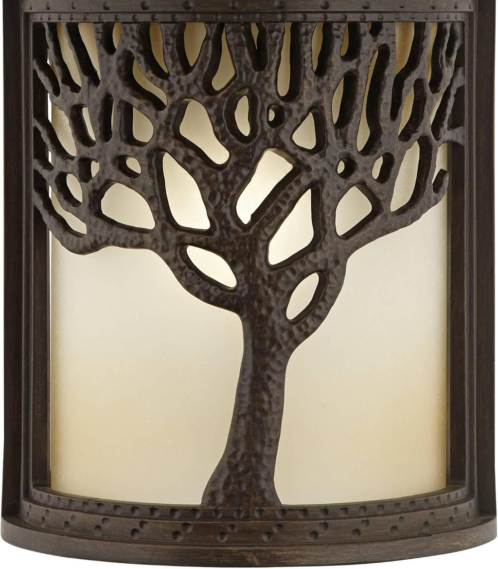 John Timberland Rustic Mission Outdoor Wall Light Sconce Fixture Bronze Tree Motif 12 1/4' Amber Glass Lantern Decor Exterior House Porch Patio Outside Deck Garage Yard Front Door Garden Home