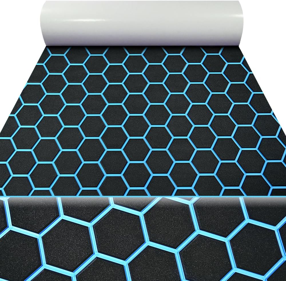 43.31' /37.7' New Hexagon EVA Self-Adhesive Boat Flooring and Decorative Fish for Yacht Pool Boat Flooring Sheet Thick Non-Skid mat
