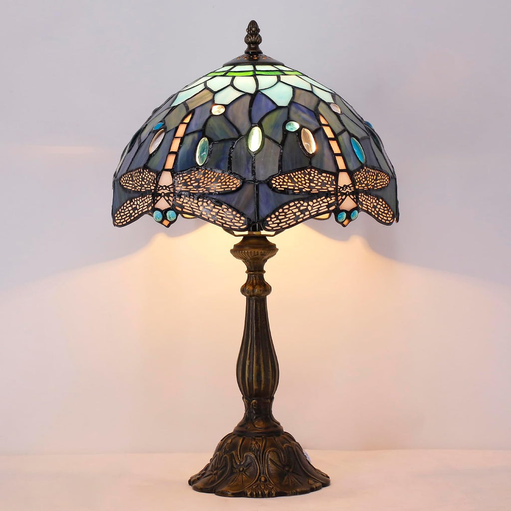 Tiffany Lamp Touch Control Table Lamp Blue Stained Glass Desk Lamp 12X12X19 Inches Dragonfly Style Reading Light