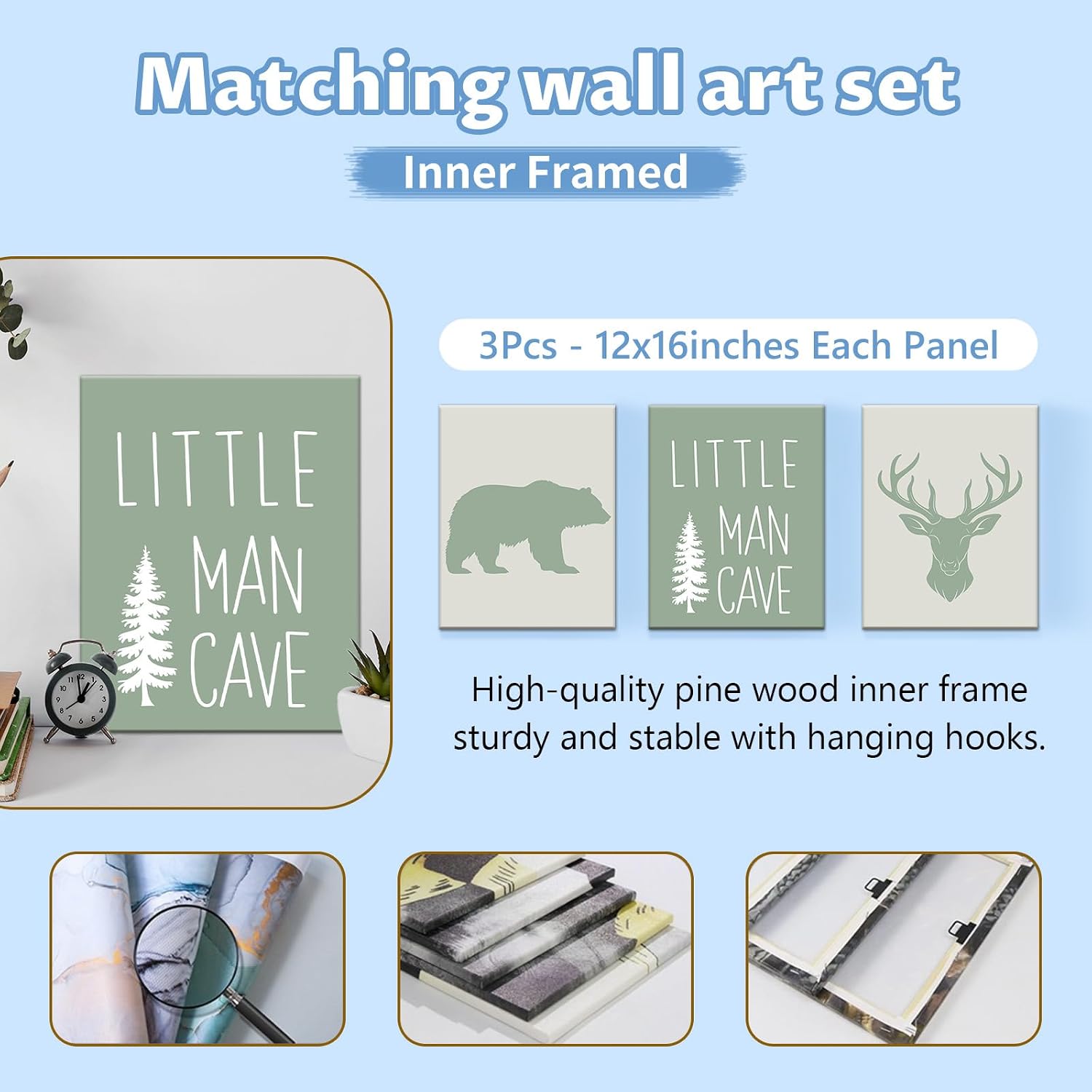 KAINSY Custom Crib Bedding Set 5 Pcs for Girls Boys – Personalized Green Woodland Bear Theme, Newborn Sleep Set, Toddler Nursery Decor, Infant Sleep, Baby Room Accessories