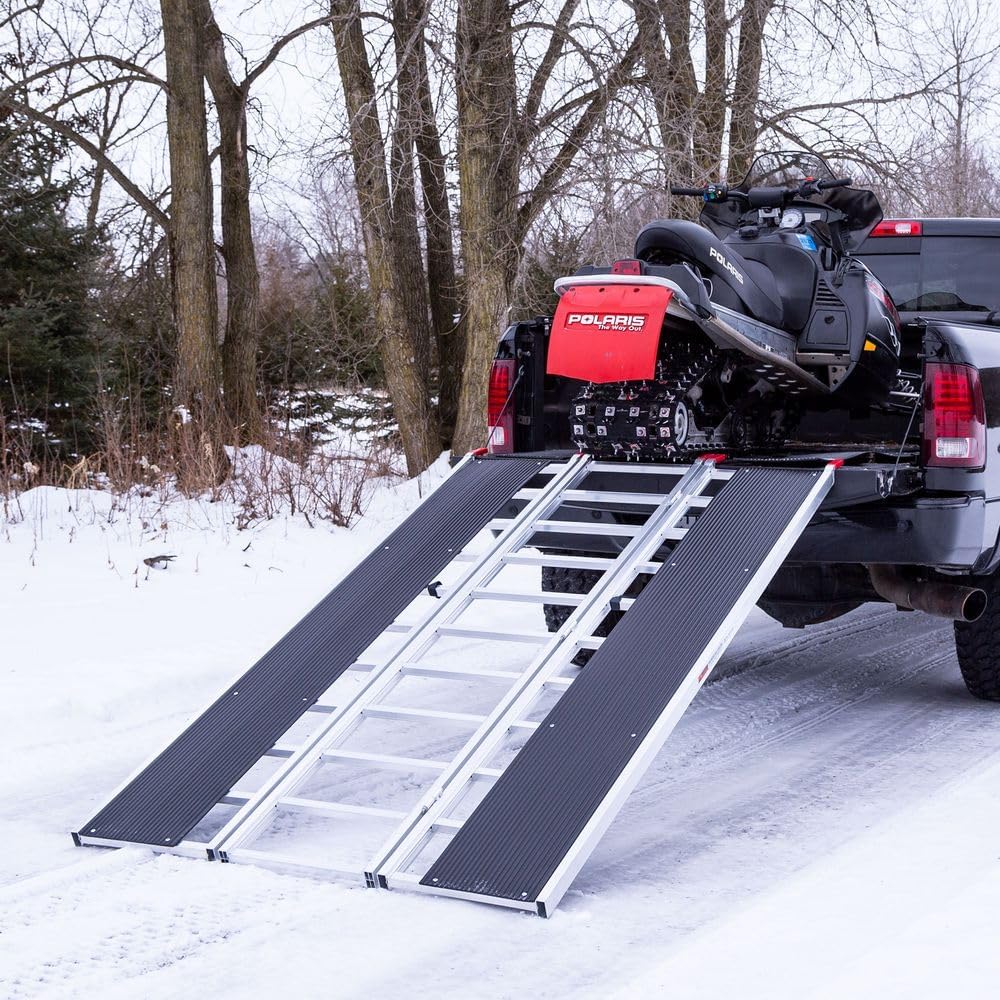 Black Ice Extra-Long Snowmobile Ramp with Wide Glides 1,500 lb. Capacity Aluminum Folding for Trucks and Trailers