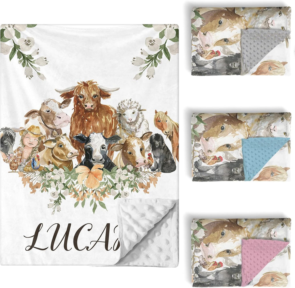 Custom Baby Crib Bedding Set, 5 PCS Personalized Name Baby Crib Sets for Girls Boys, Farm Animals Theme Nursery Bedding Sets for Infant Toddler, Double Layer Flannel Bed Set Customized Gifts