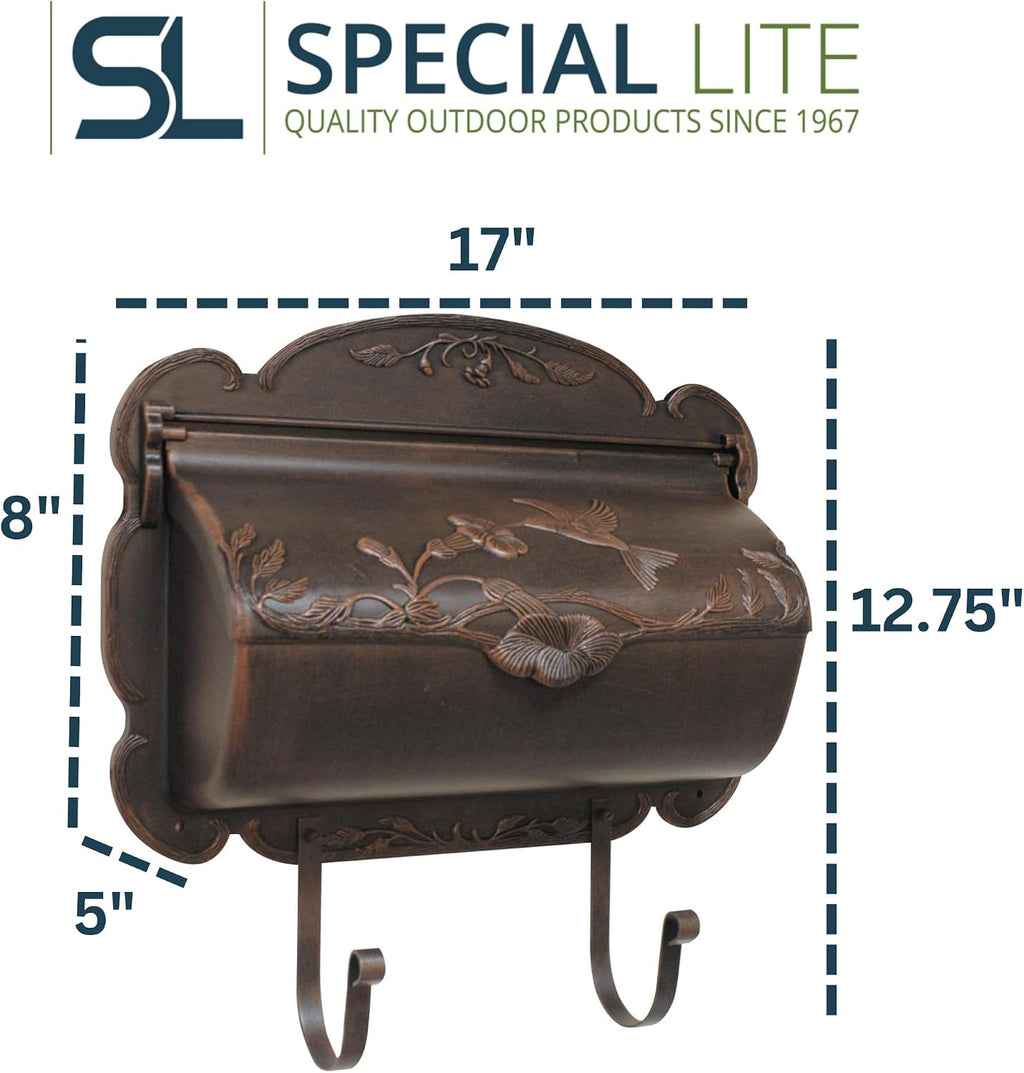 Special Lite Hummingbird Horizontal Wall Mount Mailbox - Copper Aluminum Mailbox for Wall Mount - SHB-1004-CP