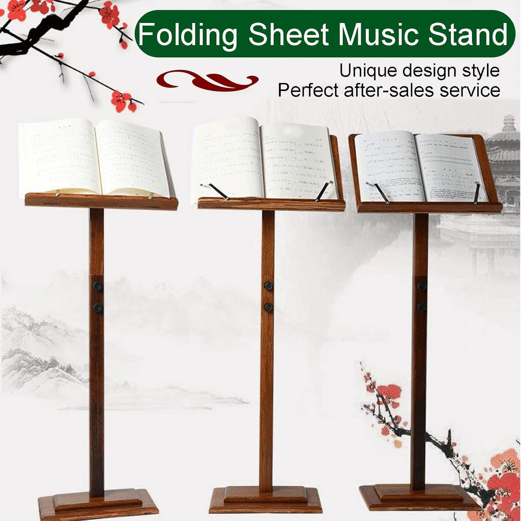 Music Stand with Phone Holder Microphone Holder, Two-in-one Dual-use Bamboo Book Stand, Sheet Music Stand with Violin Hanger, Suitable for Various Performance Scenes (Wood 17 * 45 * 75cm)