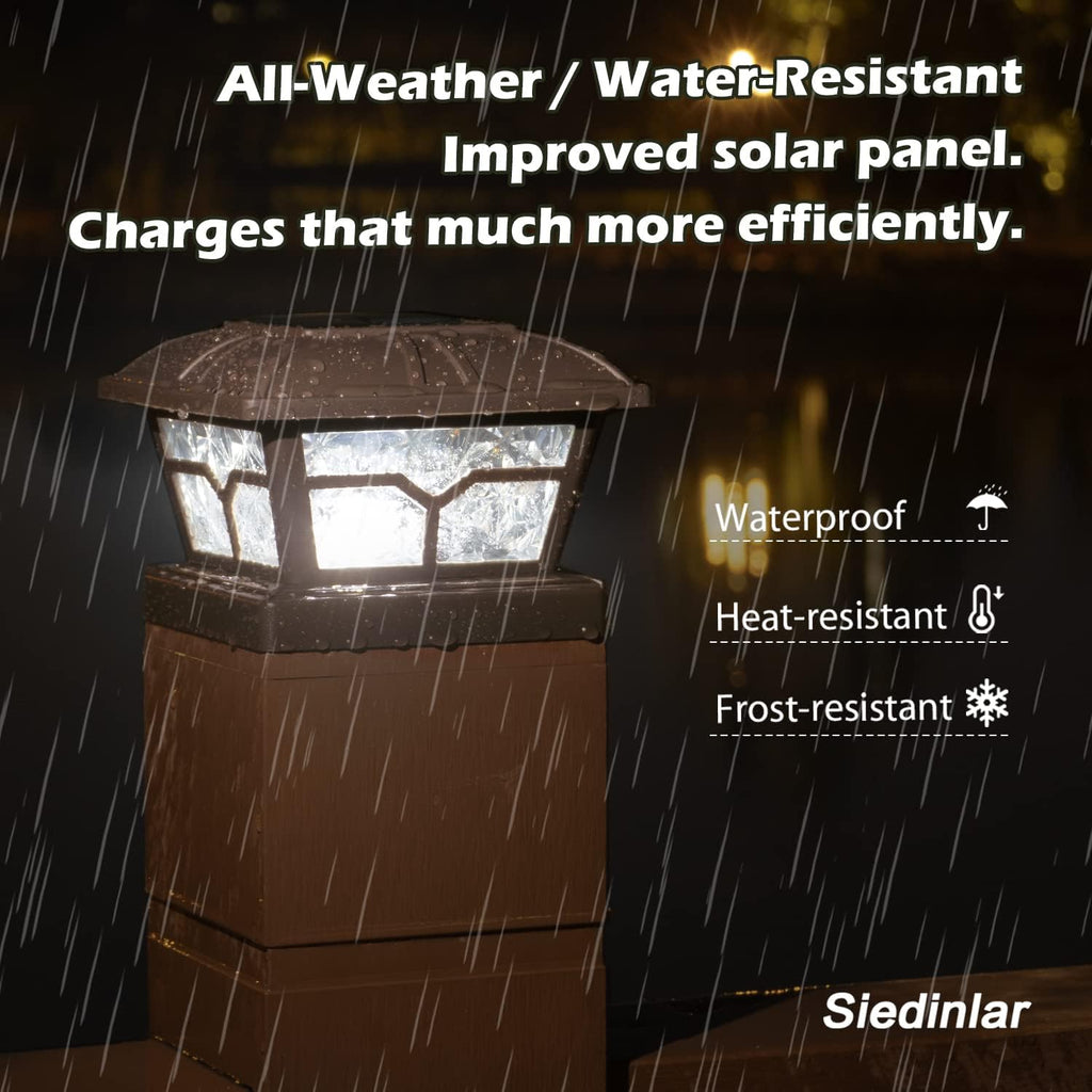 SIEDiNLAR Solar Post Cap Lights Outdoor 2 Color Modes 8 LEDs for 4x4 5x5 6x6 Wooden Vinyl Posts Fence Deck Patio Decoration Warm White & Cool White Lighting Brown (10 Pack)