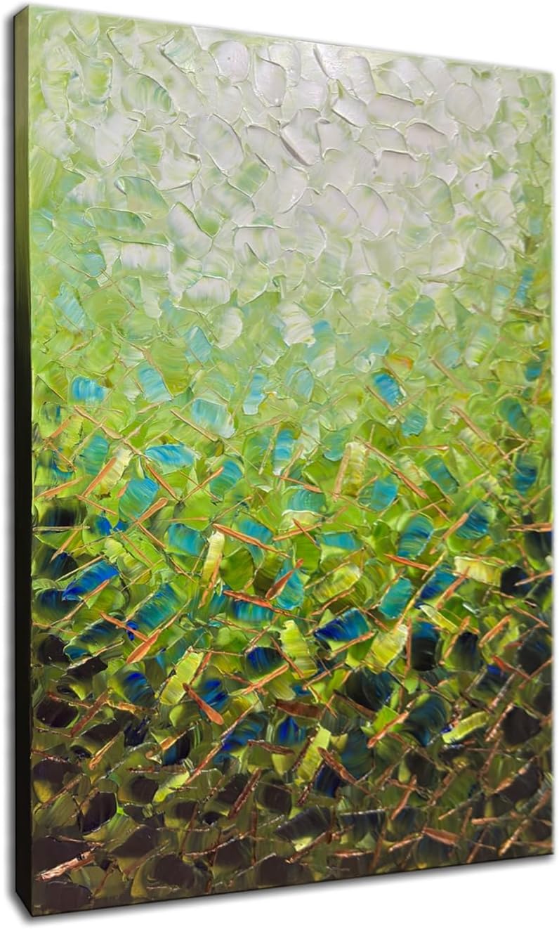 zoinart Textured Green Oil Painting on Canvas, Abstract Paintings Green Wall Art, Modern Wall Painting for Living Room Decor