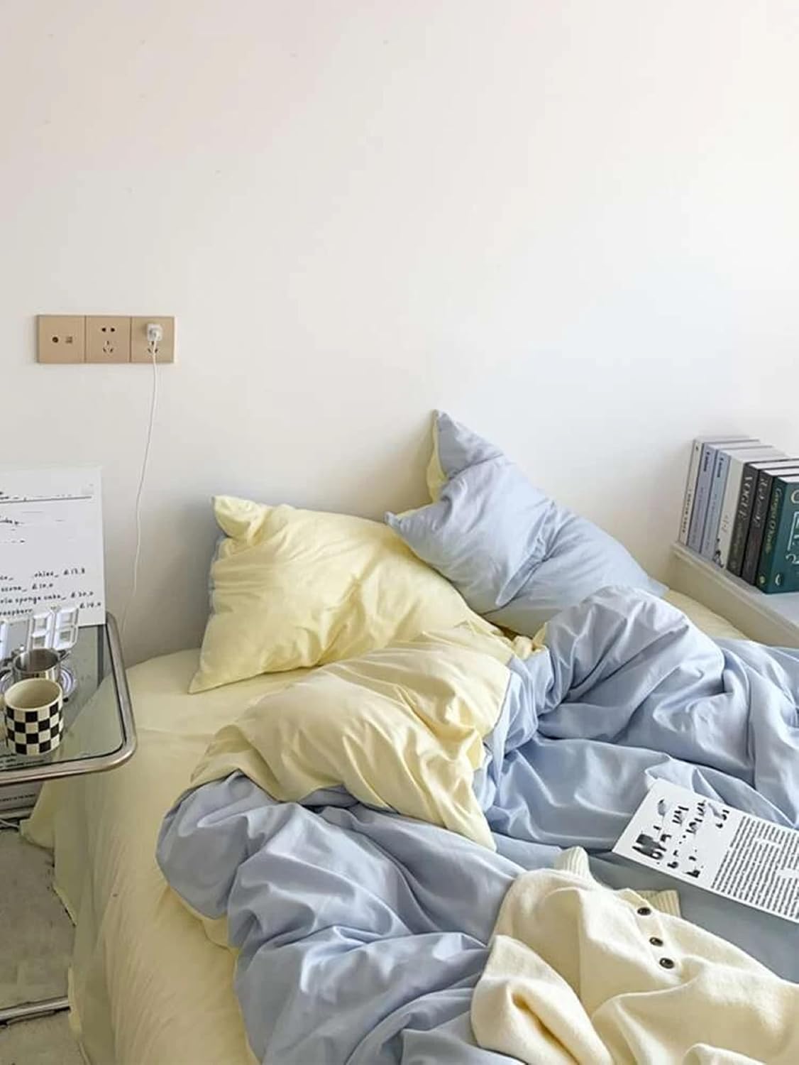 Cotton Dual Color Duvet, Sky Blue and Yellow Pastel Combination Bedding Set for Lovely Home Decor, Cal King, Oversize, Queen, Toddler Duvet Bedding Set (Queen XL 90X98)