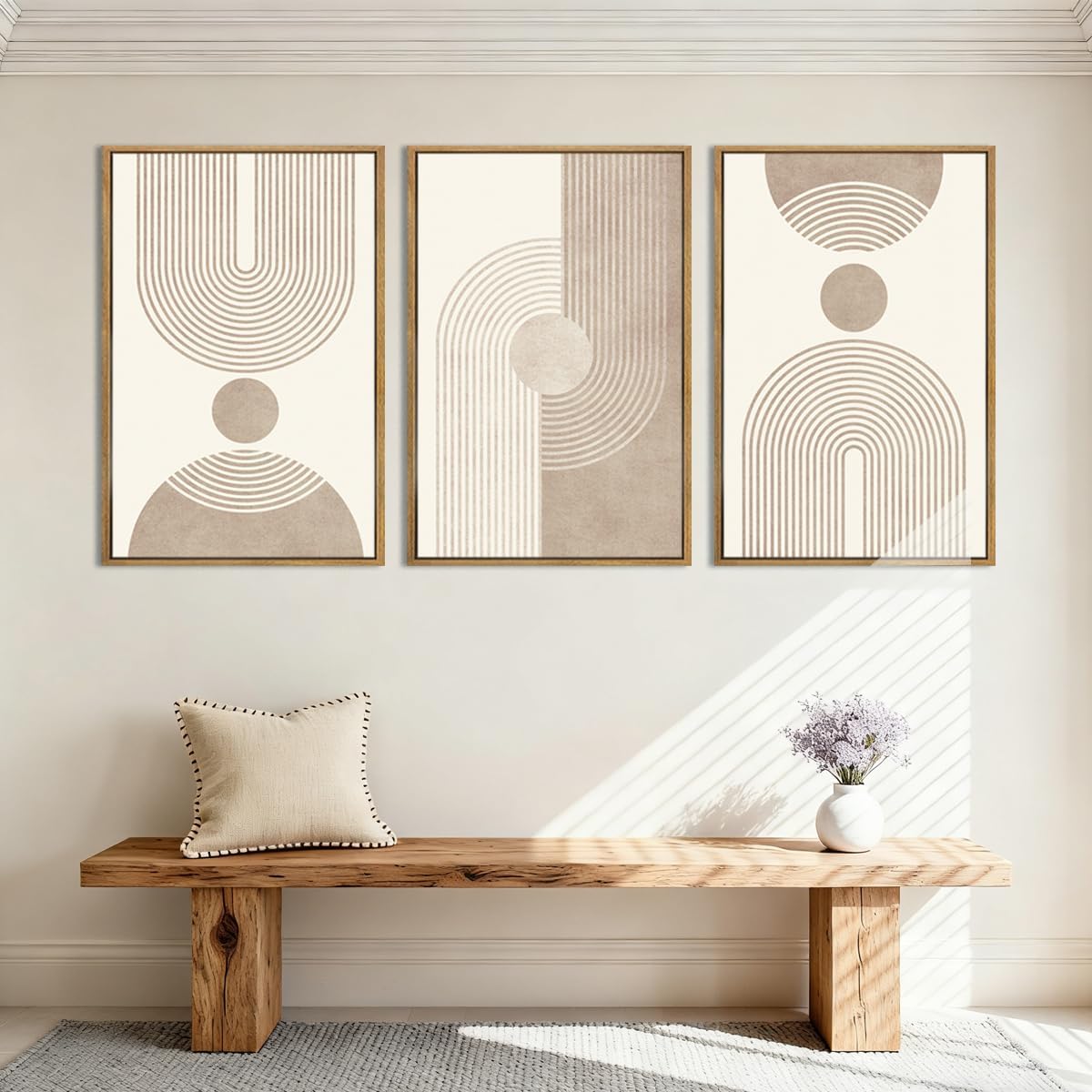 BINCUE Neutral Abstract Wall Art Beige Large Wall Decor Boho Mid Century Modern Artwork Art Print for Living Room Bedroom Office 24'x36' Set of 3 Gift