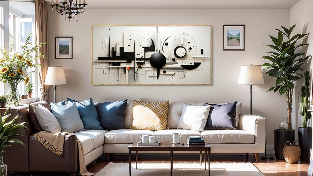 abstract Wall Art Black And White Modern Artwork Geometric Line Art Canvas Painting Wall Decor for Living Room Bedroom Dining Room Home Office Decor 30'x60' with Framed…