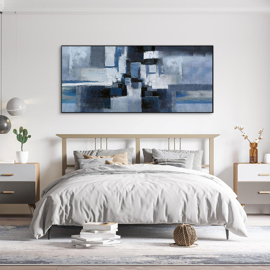 KLAKLA Abstract Wall Art for Living Room - Large Framed Canvas Blue and Black Pictures Artwork for Walls Bedroom Office Modern Wall Decor - 70x31 Inches