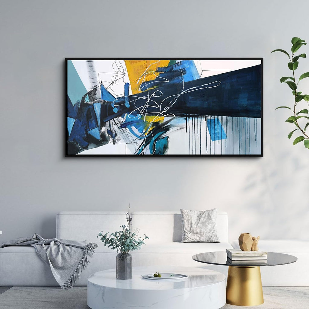 KLAKLA Wall Art for Living Room - Blue Abstract Canvas Pictures Framed Artwork for walls Extra Large Prints for Bedroom Above the Bed Decor