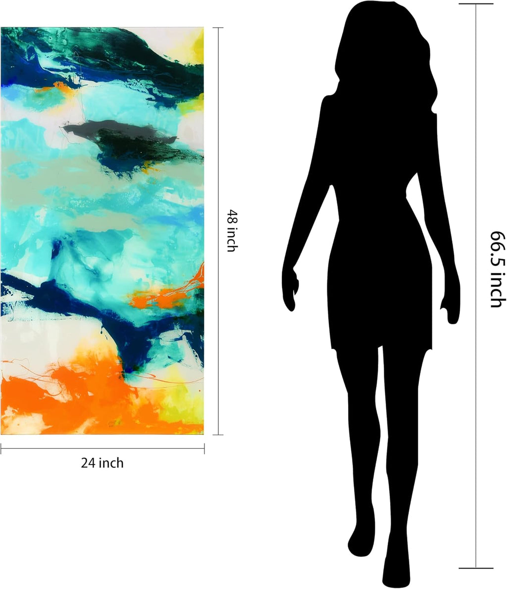 Empire Art Direct Tidal Abstract 2 Frameless Free Floating Tempered Glass Panel Graphic Wall Art, 48' x 24' x 0.2', Ready to Hang