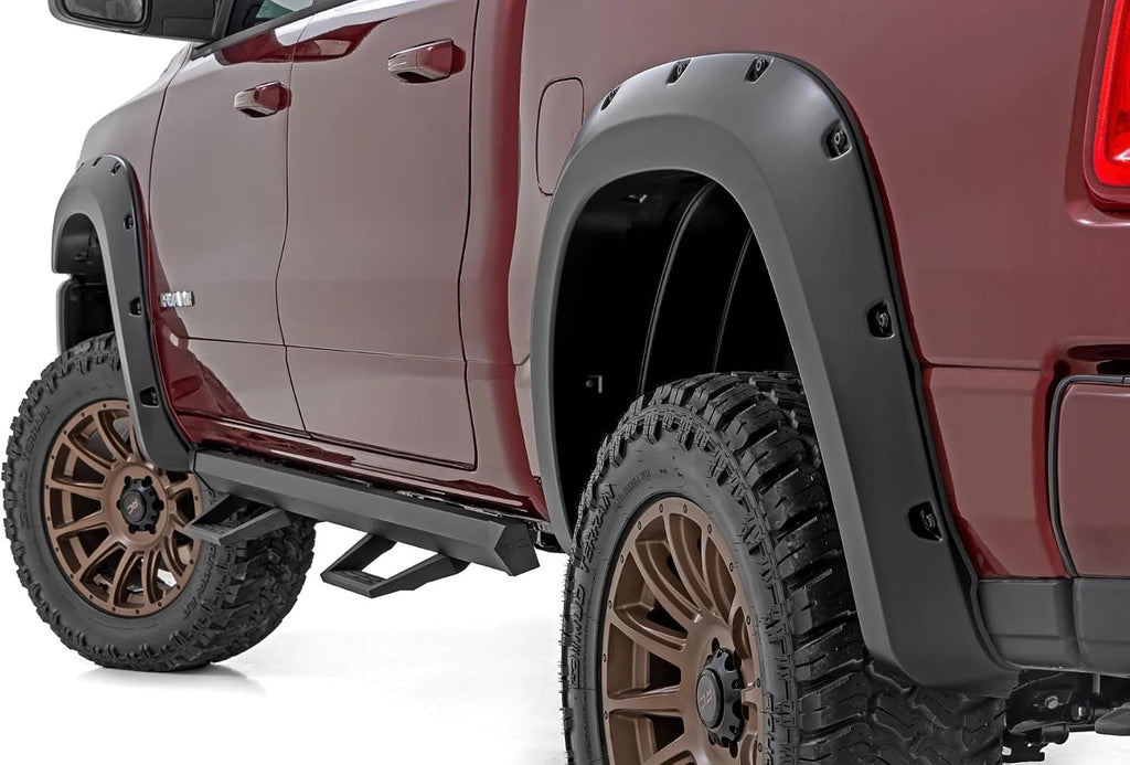 Rough Country Pocket Fender Flares for Ram 1500 (2025-2026) - Bolt-on Rivet Style, UV-Resistant ABS, Paintable Matte Black