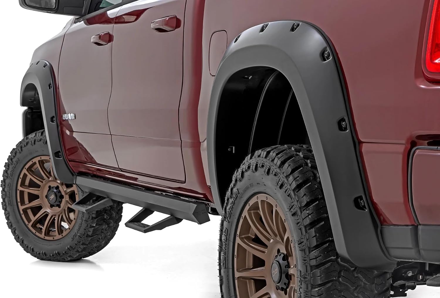 Rough Country Pocket Fender Flares for Ram 1500 (2025-2026) - Bolt-on Rivet Style, UV-Resistant ABS, Paintable Matte Black