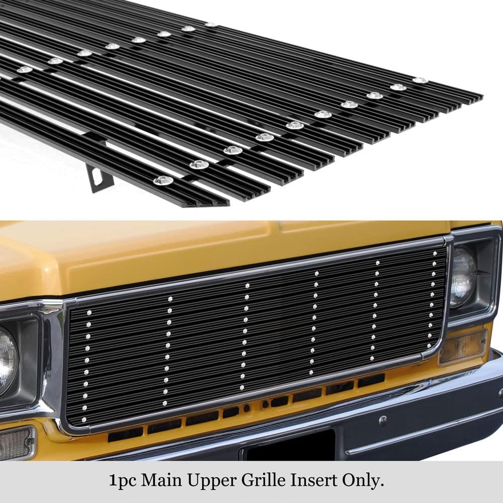 APS Premium Aluminum Black Rivet Studs Wide Billet Grille Grill Insert Compatible with Chevy GMC C K Pickup Suburban Blazer 1973 1974 1975 1976 1977 1978 1979 1980 Main Upper N19-W80058C