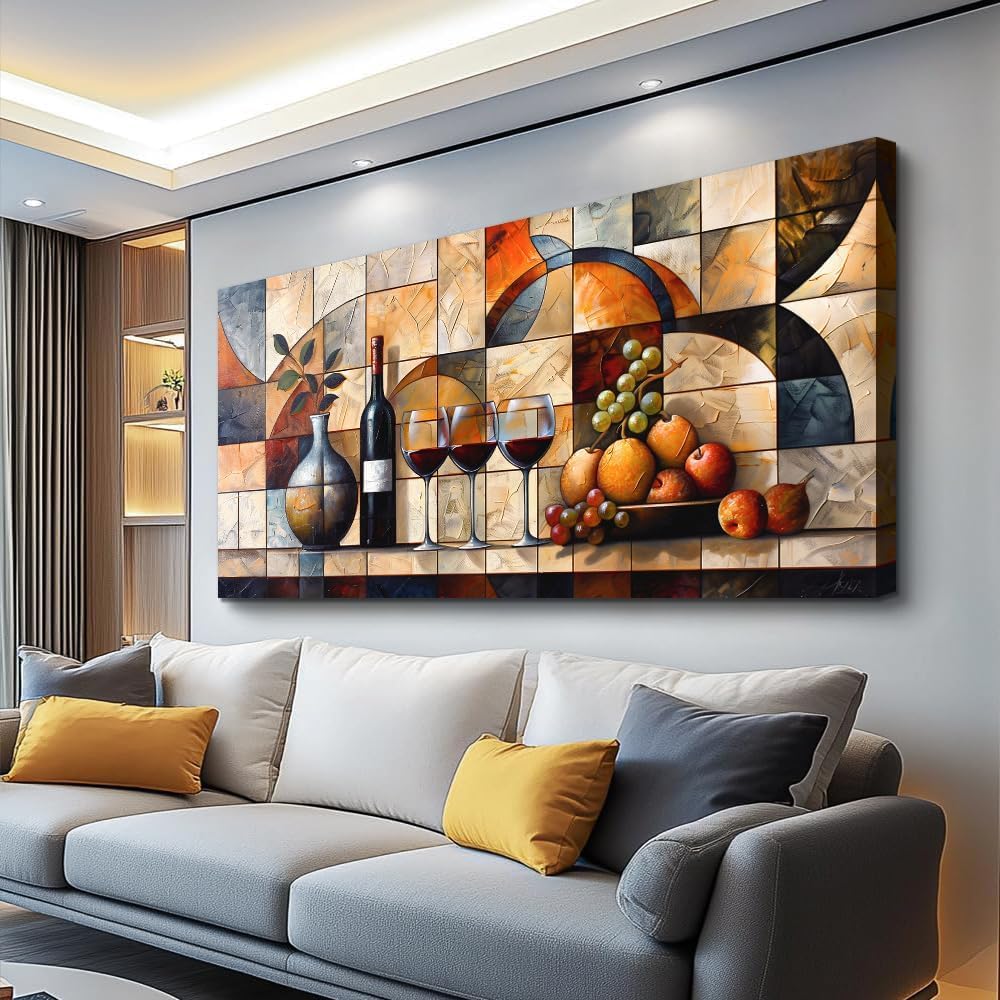 PHAOHUAXM Large Canvas Wall Art For Living Room Office Restaurant Wall Decor For Bedroom Abstract Wine Glass Oil painting Framed Decor Printing Artwork Farmhouse Home Decor Mural Aesthetics 30'X60'