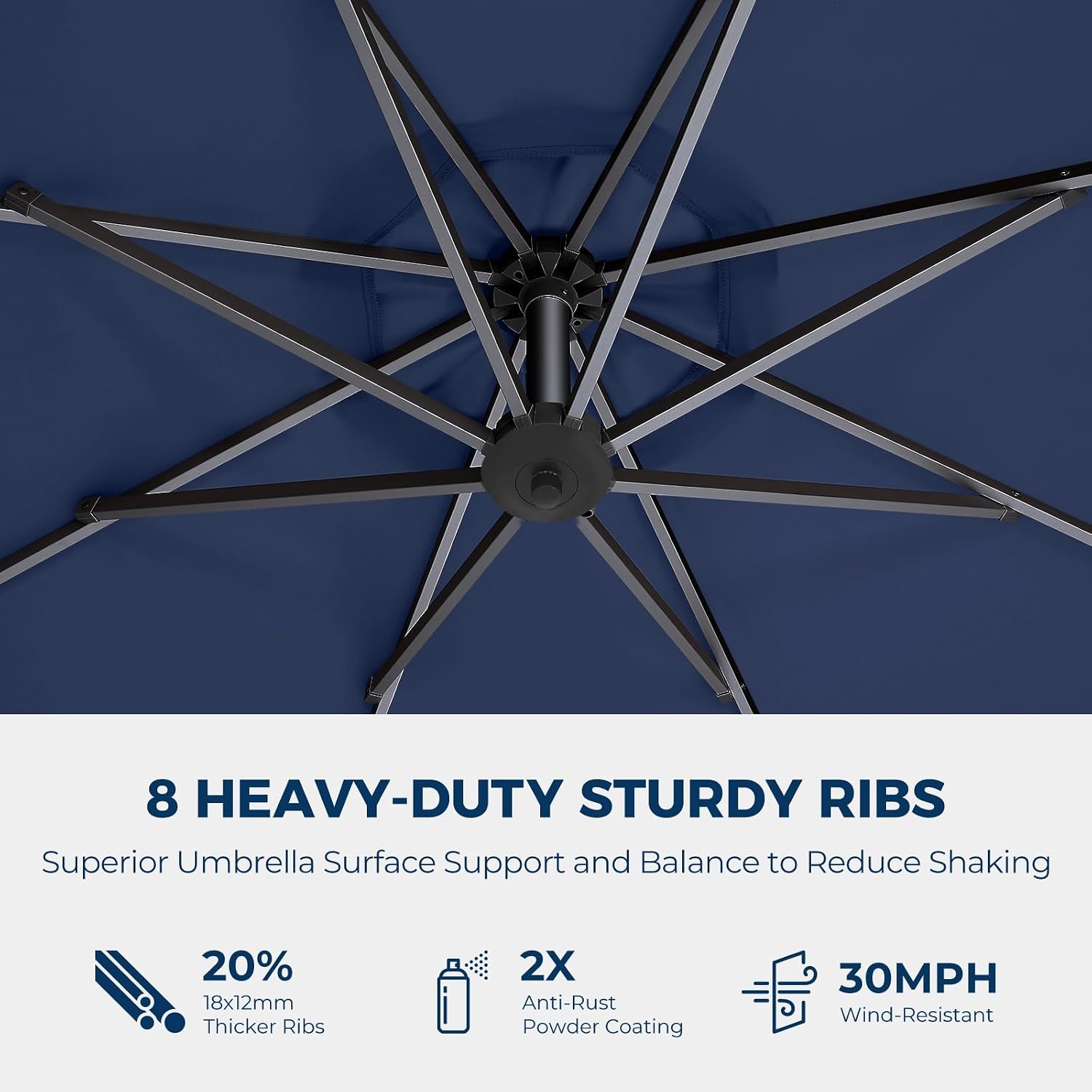 HOMSHADE 10ft Solar Lights Offset Cantilever Patio Umbrella - with Light and Base, LED Lighted Offset Hanging Patio Outdoor Market Umbrella UPF50+ UV Protection with Easy Tilt and Crank (Navy Blue)