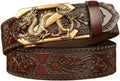 Mens Ratchet Leather Belt, Genuine Leather belts, Engraved Vintage Dragon Eagle Tiger Buckle, Business leisure belt
