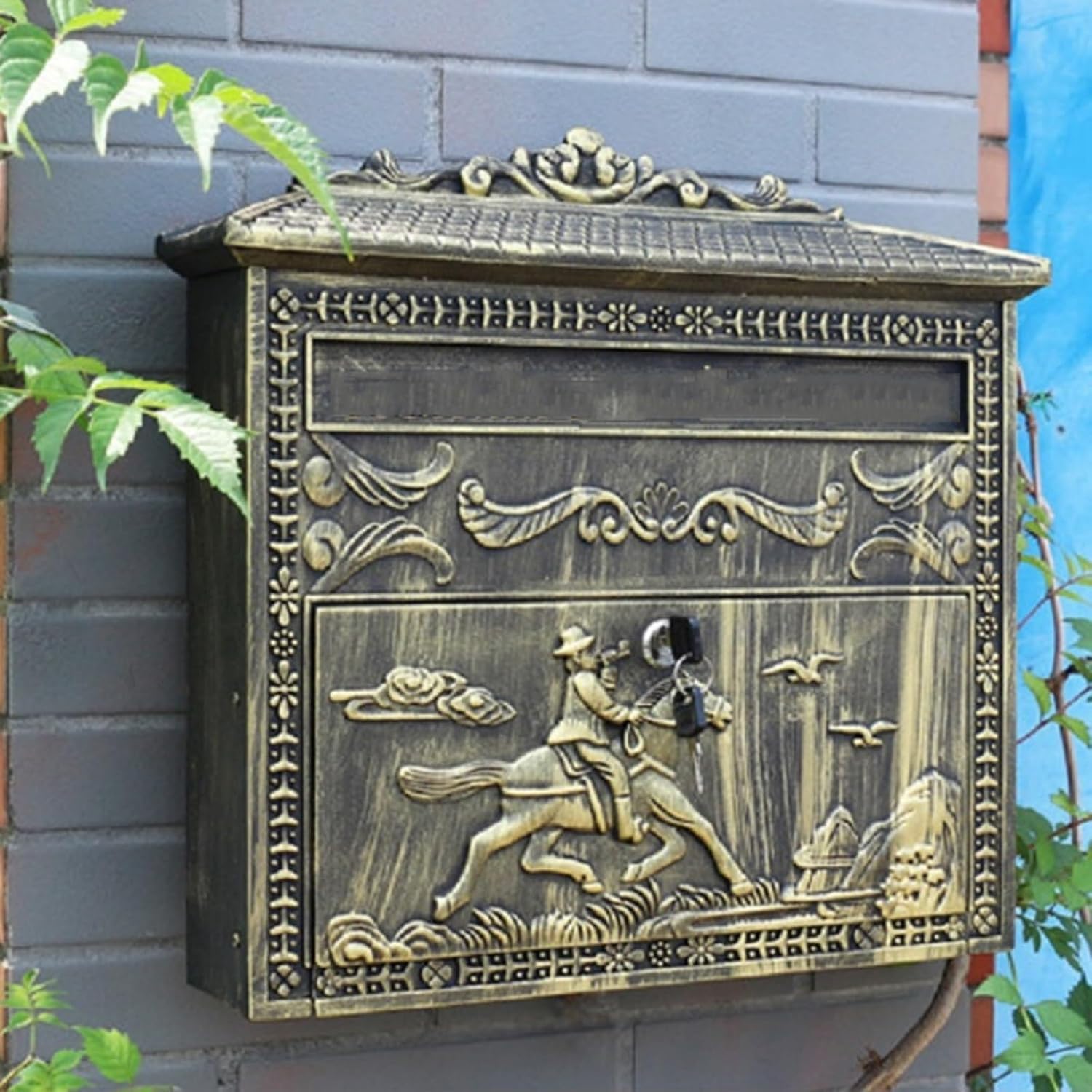Wall Mounted Mailboxes for Outside Post Box Retro Cast Aluminum Mailbox Antique Suggestion Box for Front Door Fence Drop Box