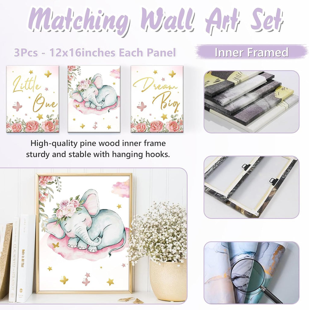 Personalized Baby Crib Bedding Set, 5 Pcs Custom Name Nursery Bedding Set for Girls Boys, Pink Elephant Baby Crib Set for Toddlers Infants, Double Layer Bedding Crib Sets Customized Gifts