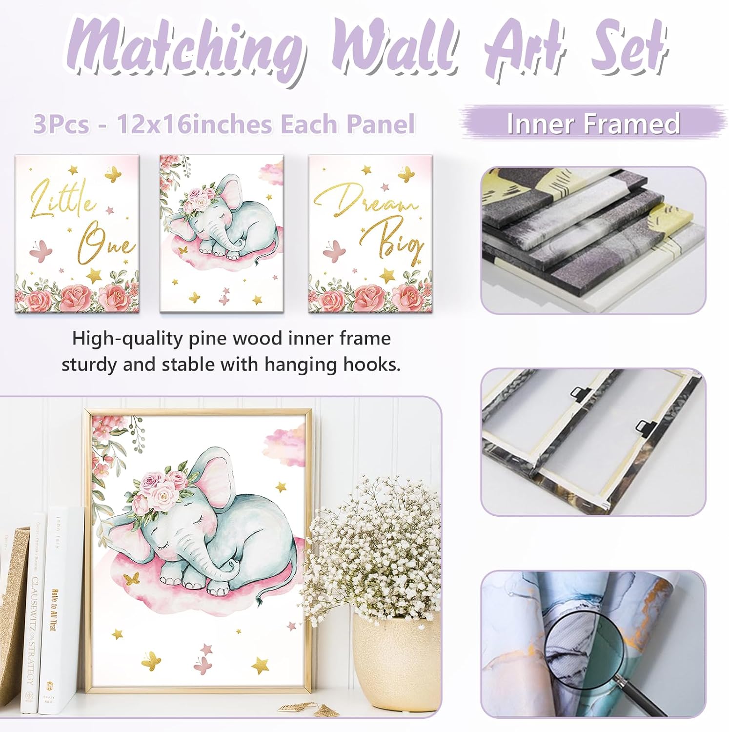 Personalized Baby Crib Bedding Set, 5 Pcs Custom Name Nursery Bedding Set for Girls Boys, Pink Elephant Baby Crib Set for Toddlers Infants, Double Layer Bedding Crib Sets Customized Gifts