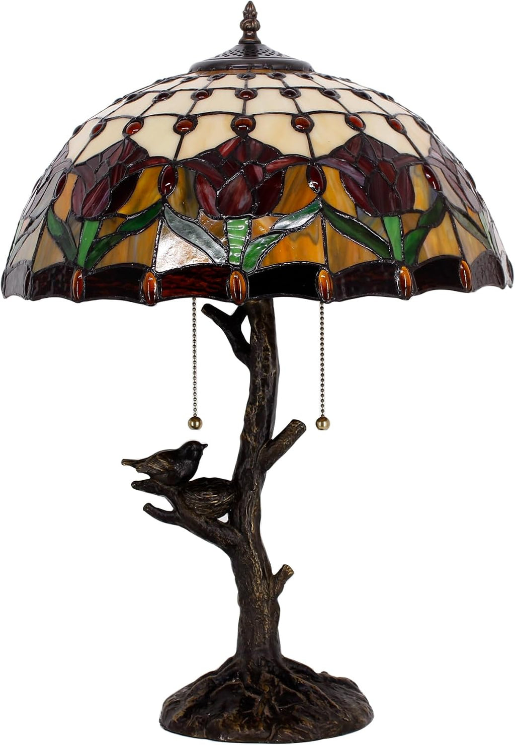 Table Lamp Base Replacement Only, Wide 7 Height 23 Inch, Fit for 12, 14, 16, 18 Inch Tiffany Style Stained Glass Lampshade, Dark Bronze Finish, Resin, Pull Chain Switch(F (W7H23 Inch))