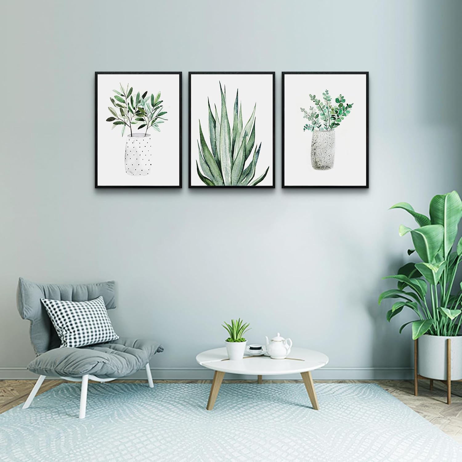 AHUASJART Black Framed Wall Decoration Living Room Wall Art Painting For Dining Room Large Wall Decor For Bedroom Kitchen Decor Art Green Leaf Pictures Artwork For Home Walls 3 Piece Art Prints