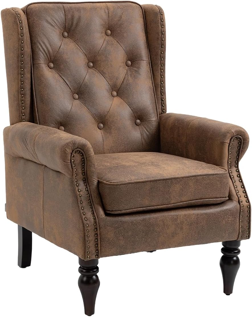 Mid-Century High Wingback Chair Set of 2,Microsuede Accent Chair Armchair with Buttons,Modern Living Room Chairs with Rivet Decoration,Leisure Single Sofa Chair for Bedroom,Home Reception (Coffee)