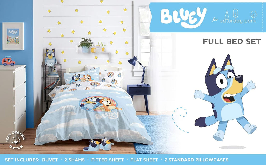 Jay Franco Bluey Plush Pillow and 7 Piece Full Bed Set Bedroom Decor Bundle