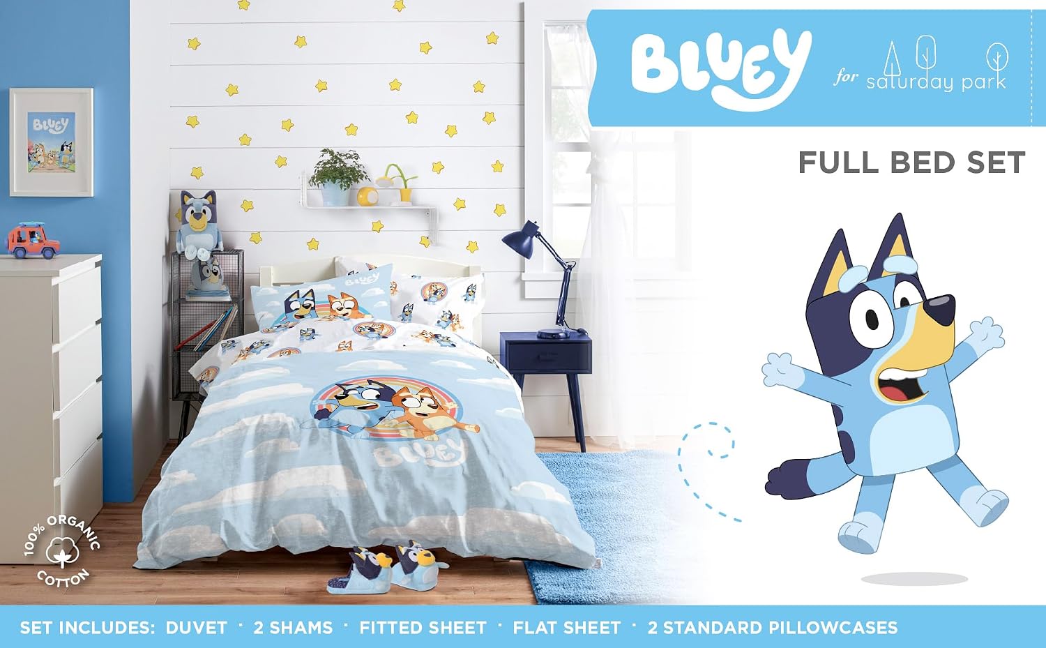 Jay Franco Bluey Plush Pillow and 7 Piece Full Bed Set Bedroom Decor Bundle