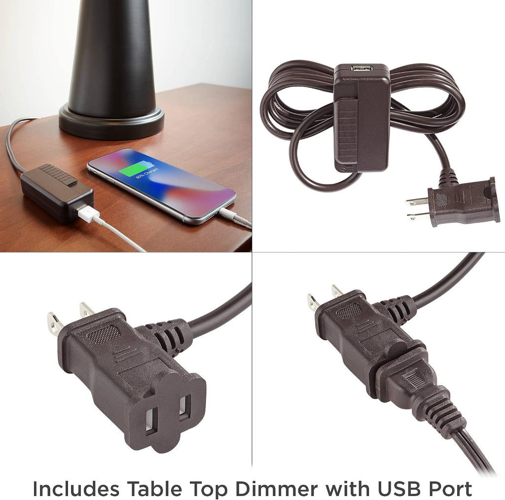 Franklin Iron Works Kelly 25 1/2' High Farmhouse Rustic Country Cottage 3-Way Table Lamp USB Cord Dimmer Brown Finish Single Mica Shade Living Room Charging Bedroom Bedside Nightstand (Colors May
