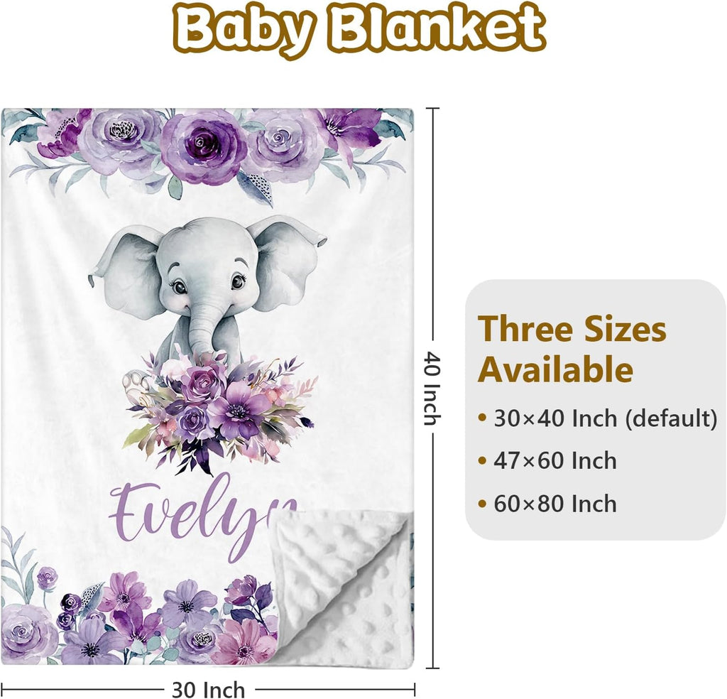 Terwex Personalized Baby Crib Set, 5 Pcs Custom Name Bedding for Girls Boys - Nursery Crib Sets, Soft Toddler Sets for Infant Customized Gifts, Purple Elephant