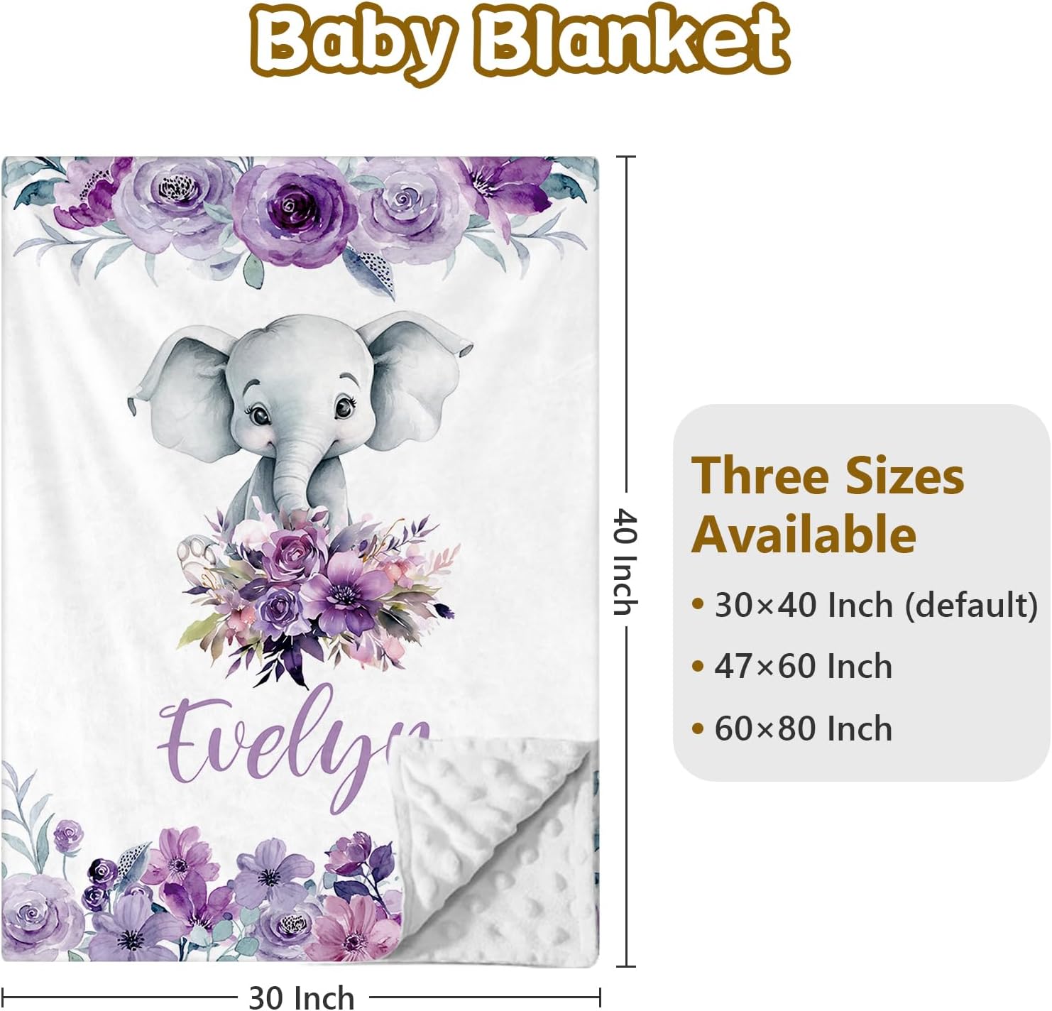 Terwex Personalized Baby Crib Set, 5 Pcs Custom Name Bedding for Girls Boys - Nursery Crib Sets, Soft Toddler Sets for Infant Customized Gifts, Purple Elephant