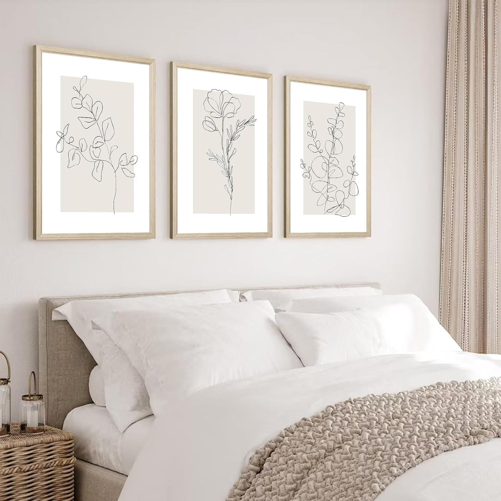Neutral Botanical Prints Wall Art Flower Minimalist Canvas Wall Decor Vintage Line Wall Art Floral Plant Painting Pictures Beige Boho Artwork Farmhouse Poster for Bedroom 24x36x3 Inch Wood Framed