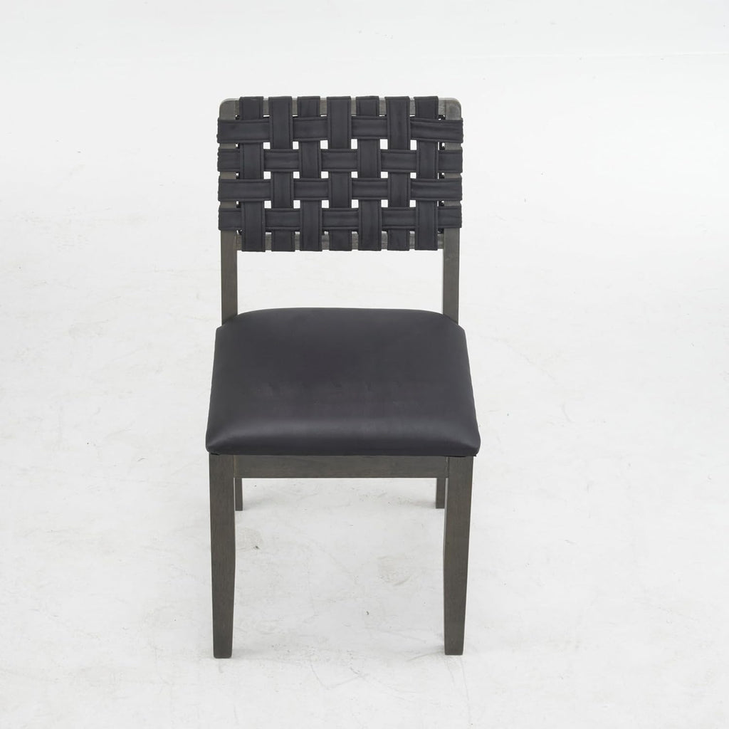 VINGLI Black Woven Wooden Dining Chairs Set of 2,Armless Mid Century Modern Desk Chairs with Rivet&Foot Pegs,Upholstered Farmhouse Comfy Chair No Wheels for Dining Room,Living Room,Kitchen,Oak,Suede