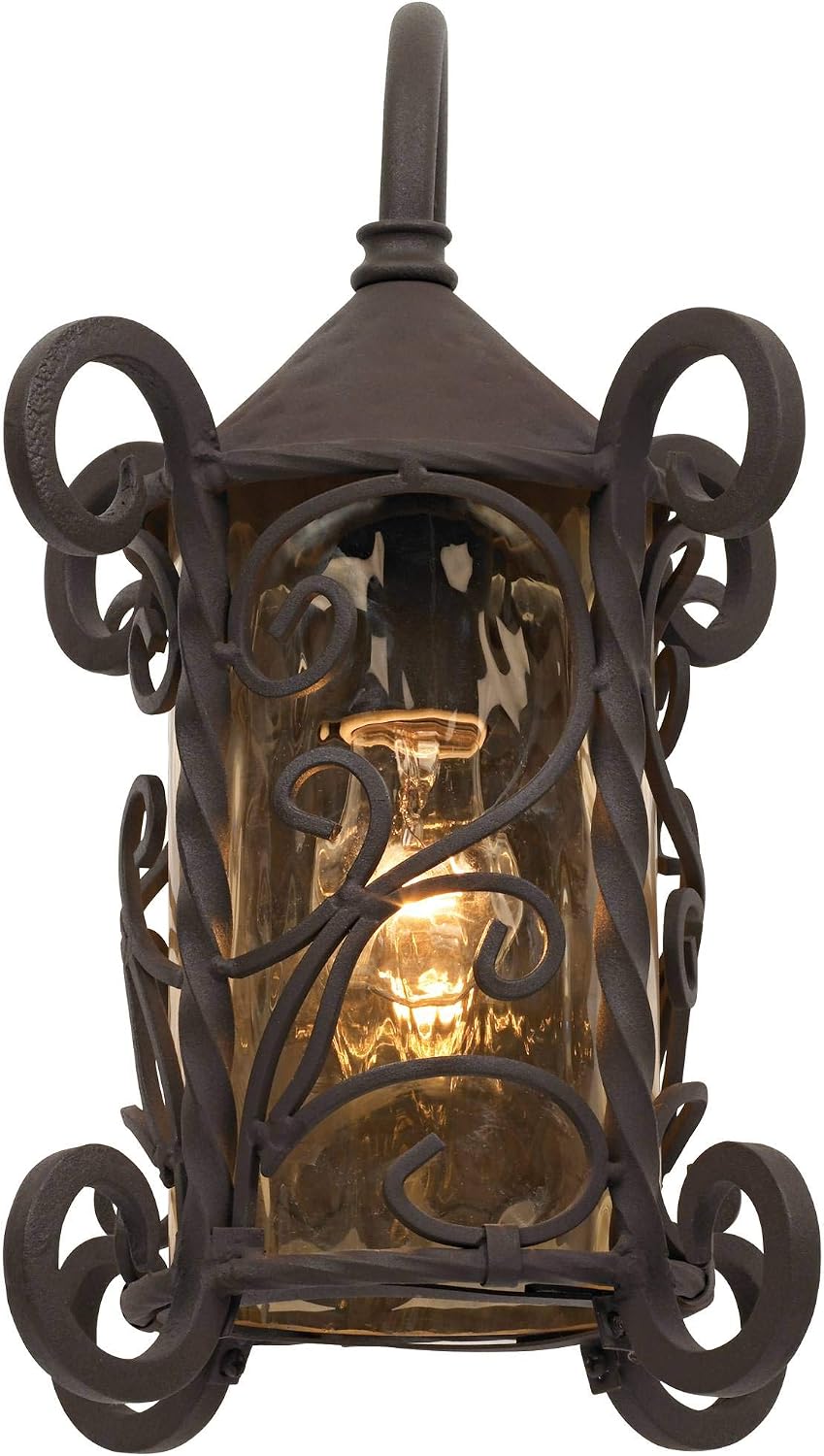 John Timberland Casa Seville Rustic Outdoor Wall Light Fixture Dark Walnut Scroll 13 1/4' Champagne Hammered Glass for Exterior House Porch Patio Outside Deck Garage Yard Front Door Garden Home