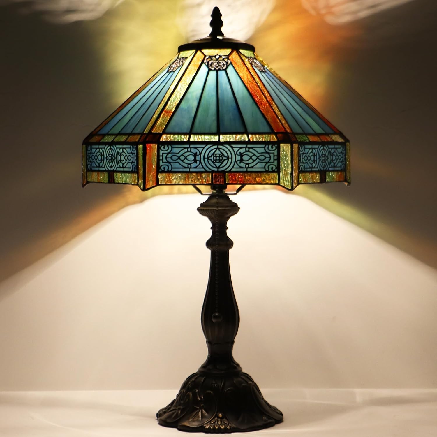 Tiffany Style Lamp Stained Glass Table Lamp Memory Sympathy Desk Reading Light 12X19 Inch (Hexagon Mission Style)